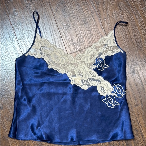 Victoria's Secret Other - Vintage Victoria's Secret Navy Blue Satin Camisole‎ with Lace Trim